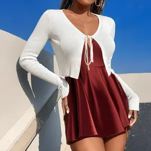 Tinya Women's Tie Front Shrug Sweater Long Sleeve Ribbed Knit Bolero Open Front Cropped Cardigan Knitwear Womenswear