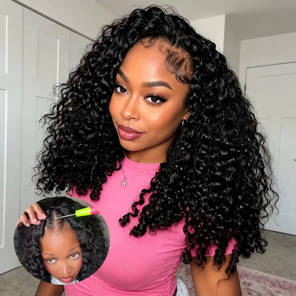 InvisiBlend V Part Burmese Curly Wigs Human Hair With Spiral Curly Ends No Leave Out Glueless Wig with Elastic Drawstring Natural Blends Beginner Friendly