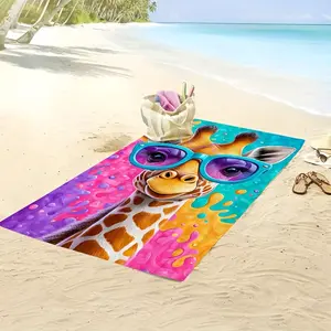 A Vibrant Giraffe Beach Towel Featuring a Lively Animal Design, Made from Soft Microfiber Fabric. This Oversized Towel Is Perfect for Swimming, Traveling, And Camping for Both Men And Women