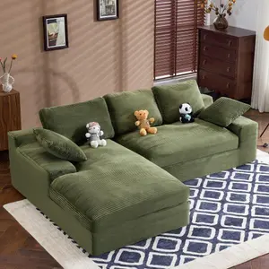 98.4" L-Shaped Modular Sectional Sofa, Modern Corduroy Cloud Couch with Chaise, Comfy Boneless Couch with Deep Seat, No Assembly Upholstered Sofas for Apartment Living Room, Green