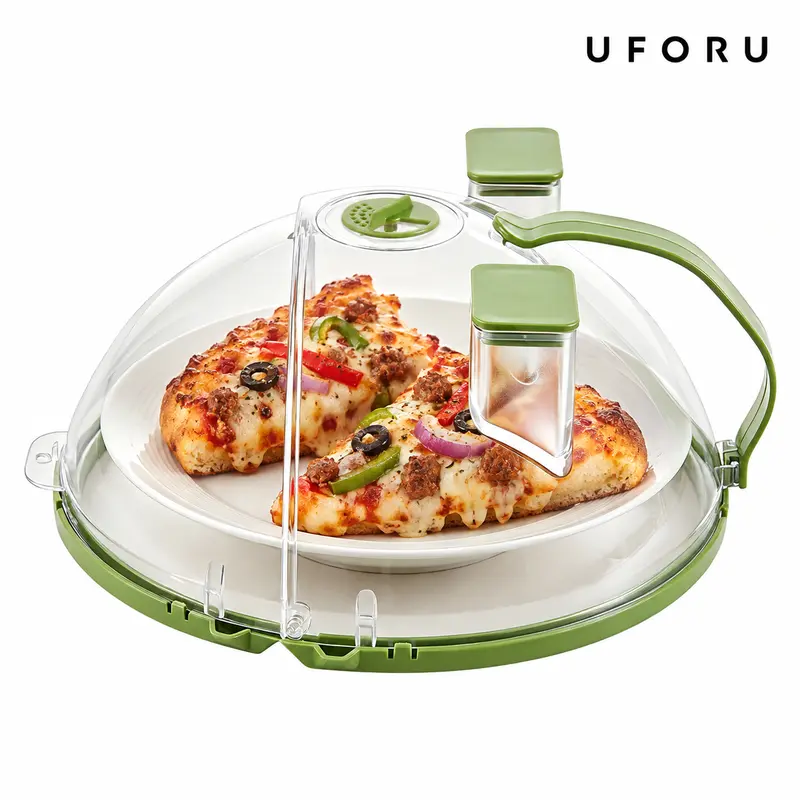 UFORU Upgraded Foldable Microwave Splatter Cover - 10 in Sturdy Lightweight Vented Lid with Handle, Dual Water Steamer, Hanging Design, Microwave Safe Food Domes for Moisture-Rich Heating, Kitchen Supplies Gadget, Dual Steamers