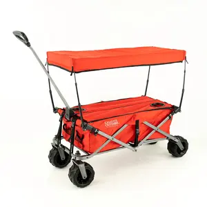 All-Terrain Deluxe Folding Collapsible Beach Wagon with Cooler Rack | Heavy Duty | Red