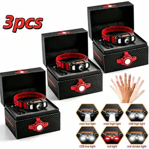 3Packs Rechargeable LED Headlamp , Motion Sensor, Headlight for Camping, Fishing, And Repairation USB Charging, Hands-Free Lighting, Modern Headlamp, Durable Headlight, Camping Additions, Camping Gear And Equipment Emergency Use