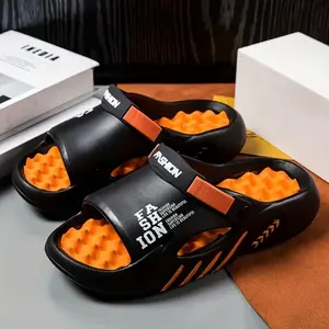 Men's Casual Solid Color Slides Comfortable Home Slippers for Indoor Outdoor Wear Footwear with Unique Design Black Walking Shoes Tsinelas