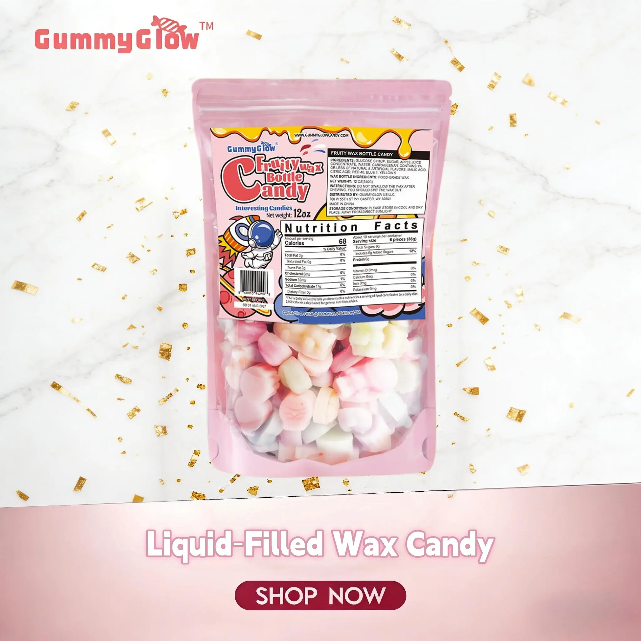 GummyGlow Wax Bottle Candy, 12oz Bag (55-65 Pieces) with 5 Assorted Flavors - Old-School Mini Drink Snacks, Jelly-Filled Viral Trending Snacks, ASMR Sweet Bonbons, Delicious Gummy Treats, Food Gift, Edible Gummies#tiktokshopbacktoschool