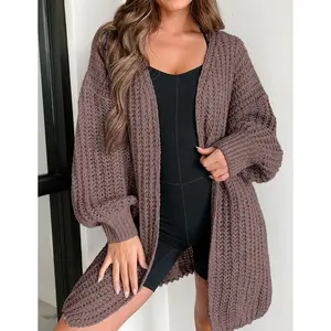 Libsorge Womens Oversized Cute Waffle Chunky Knit Long Cardigan Fall 2024 Ladies Dressy Casual Open Front Sweater Cardigans