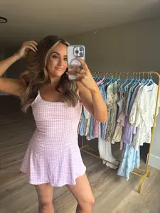 Gingham Ruffle Athletic Dress - Pink