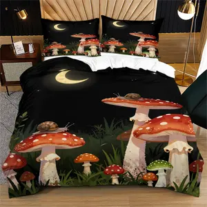 Mushroom Pattern Duvet Cover Set, Soft And Durable Bedding Set, Whimsical Touch, Contains 1 Duvet Cover And 1 Or 2 Pillowcases, Suitable For Children And Adults Daily Holiday Birthday Gifts Bedroom Decorations