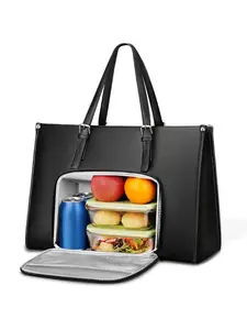 Women's Solid Color Large Capacity Tote Bag, Fashionable Insulated Lunch Bag with Handle, Multifunctional Handbag for Work & Travel