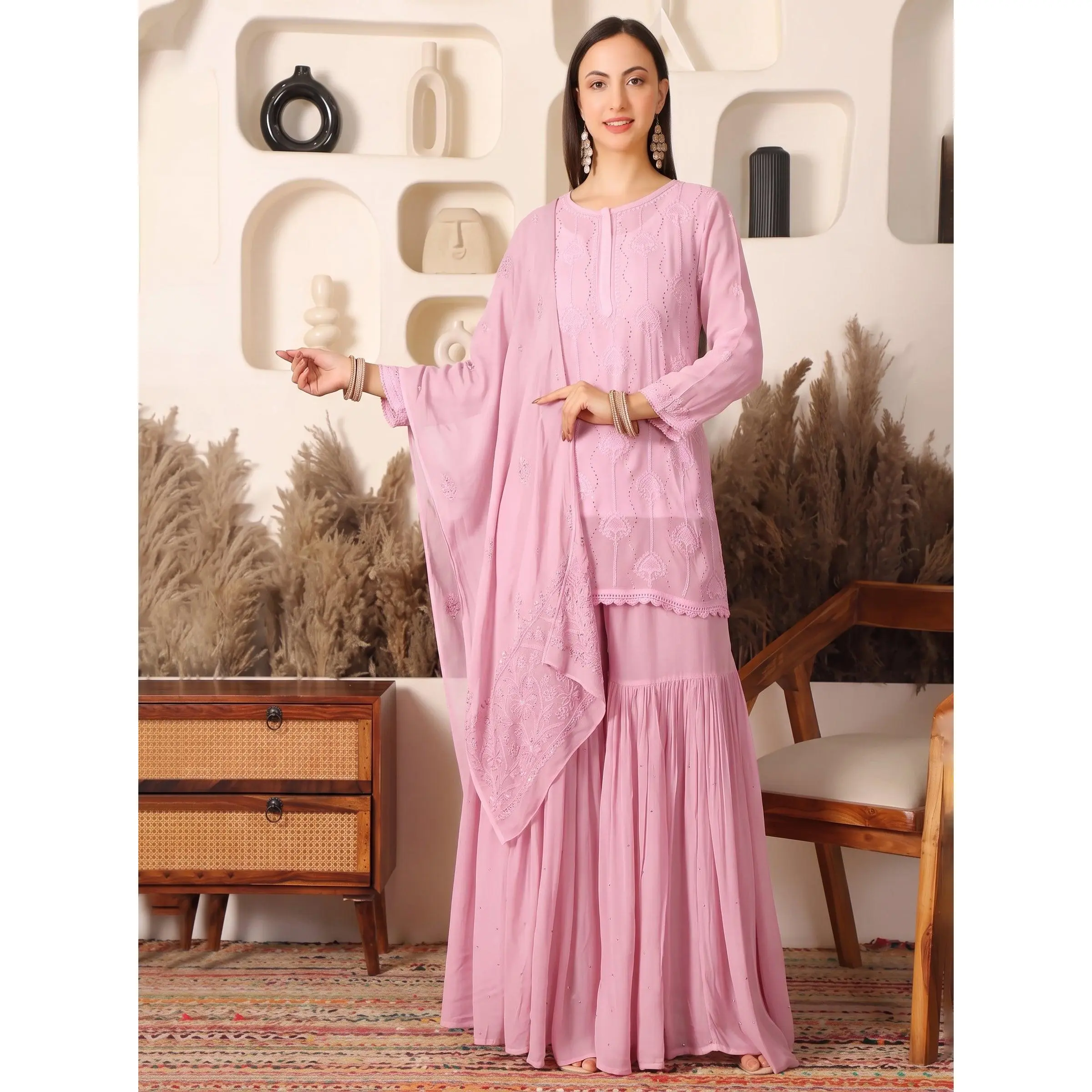 Aafreen Georgette Rose Gold Sharara Set