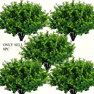 8 Bundles of Artificial Green Plants, Uv-Resistant Boxwood Shrubs, Simulated Green Plants, Simulation Bush Plant, Plastic Material, Suitable for Indoor And Outdoor, Outdoor Terrace, Home, Weddings, Courtyards, Gardens