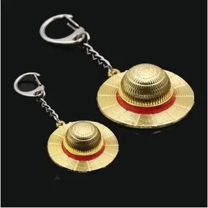 Anime Peripheral One Piece Luffy Gold Hat Necklace Creative Alloy Straw Hat Kid Accessories Keychain keychain accessories men's accessories mini trinkets
