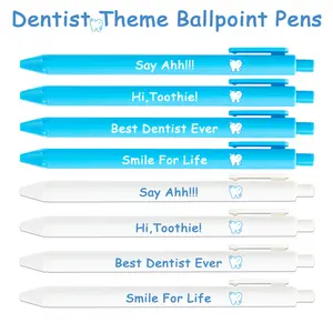 8pcs Dentist Theme Ballpoint Pens with Tooth Design | Smooth Writing Black Ink, Say Ahh/Hi Toothie Slogans, Perfect for Dental Professionals, Patients & World Oral Health Day Gifts, Blue & White, Unique Pens