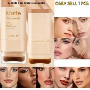 2-In-1 Foundation Concealer Stick, Long-Lasting Waterproof Matte Effect, Internal Brush Head, Full Coverage Creamy Texture, Multi-Tones Available, Buildable Coverage, Buildable Matte Finish