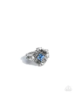 Square Formation - Blue Gem Silver Ring - Paparazzi