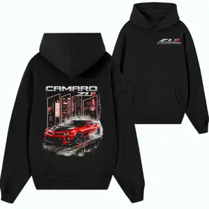 Chevrolet Camaro ZL1 Muscle Car Graphic Hoodie – Black Streetwear Sweatshirt Featuring Red Camaro ZL1 Performance Car Design