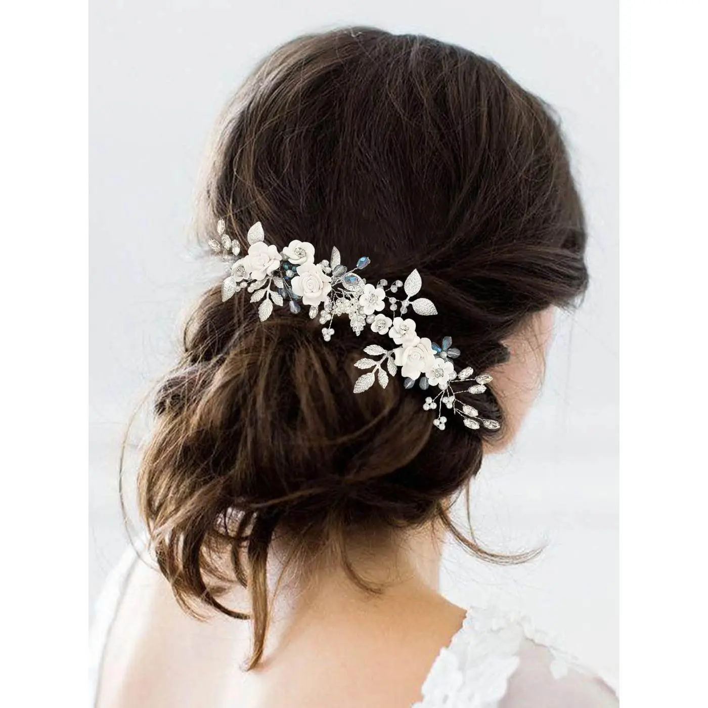 Unicra Bride Flower Hair Vine Pearls Bridal Hair Piece Crystal Hair Accessories Pearl Bridal Hair Vine, Bohemian Wedding Hair Piece With  main image 2
