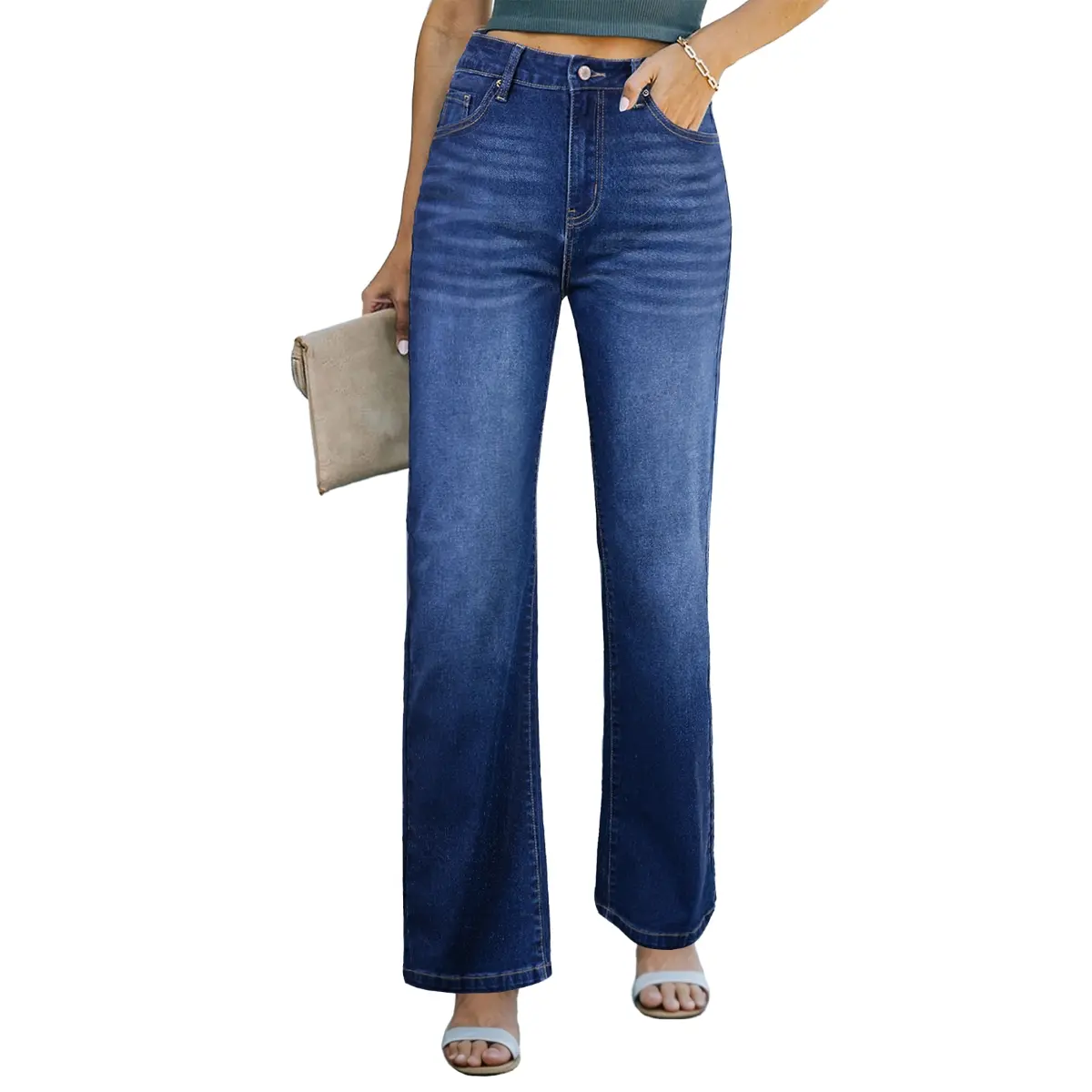 Sidefeel Women's Wide Leg Jeans Casual High Waisted Straight Zimbaplatinum Denim Pants with Pockets DealsForYouDays summerwins WeeklyDeals Summer Outfit