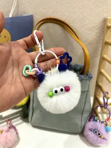 Plush Monster Keychain Bag Charm, Cute Healing Style, Soft Acrylic Accessory with Metal Hook, Girls' Backpack Car Key Pendant, 10 Colors Available