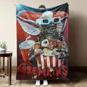 Gremlins Movie Themed Print Flannel Blanket - Warm and cozy for the sofa, bed or office - Perfect for all seasons and a great gift