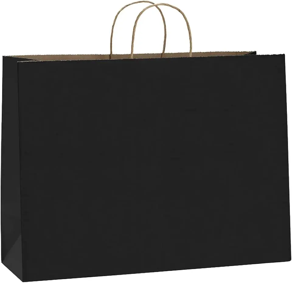 Black Paper Bags with Handles, 16x6x12 In, 50-Count Bulk FSC Compliant Recycled Paper Sacks, Customers' Shopping Bags for Retail, Art or Craft Show, Recyclable Home & Party Supplies