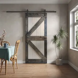 K Series 24in/30in/36in/42in. x 84 in  Finished Mix-Color Knotty Pine Wood Sliding Barn Door With Hardware Kit