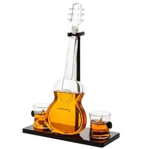 Guitar Whiskey & Wine Decanter & Mahogany Base - 1000 ML