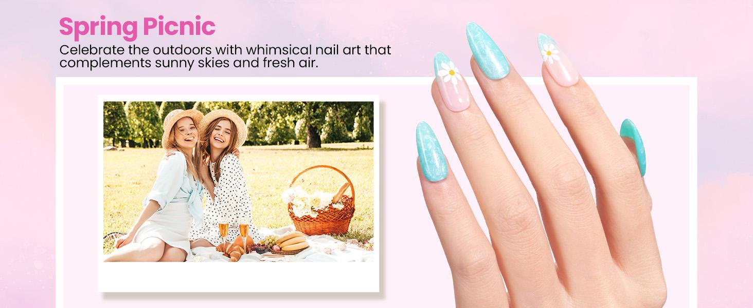 Beetles Gel Nail Polish Kit with U V Light: 19 Pcs Spring Garden Party Pastel 8 Colors Soak Off Gel Nail Set with Base and Top Coat, Sticker accessories All in One Manicure Party Favors