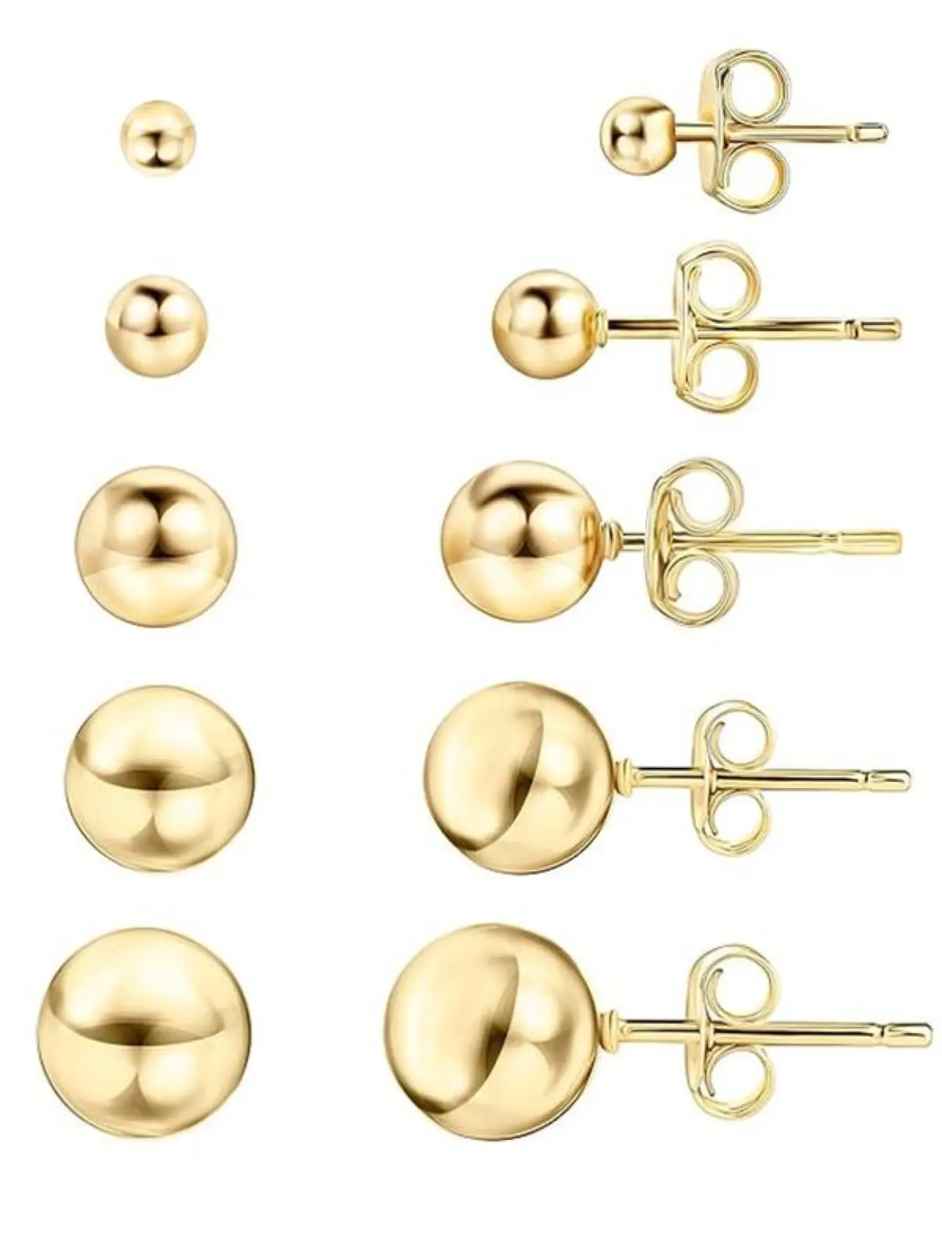 Women's Ball Stud Earrings Set, High Polished, Size 3-7mm, Casual Style, All Seasons, Sliver Material, 5 Pairs, Ear Studs