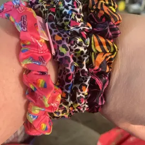 Lisa Frank x Kitsch Ruched Satin Scrunchies in Rainbow Leopard