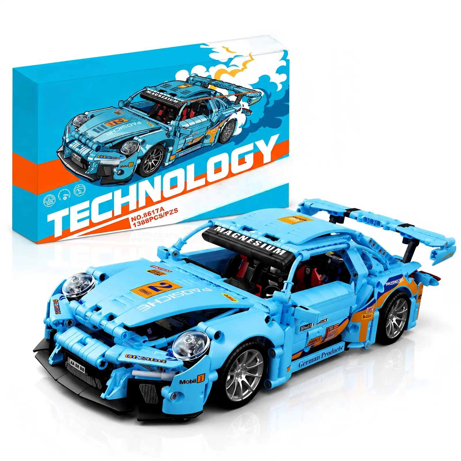 1:14 Scale Technic Sports Car Building Block Set (1288 Pcs, 14.1 x 6.6 x 3.9 inches) - Collectible Blue GT Aerodynamics Racing Model Kit with Working Steering & Engine, STEM Toy Collectibles for 12 Years Above, Office Desk Display
