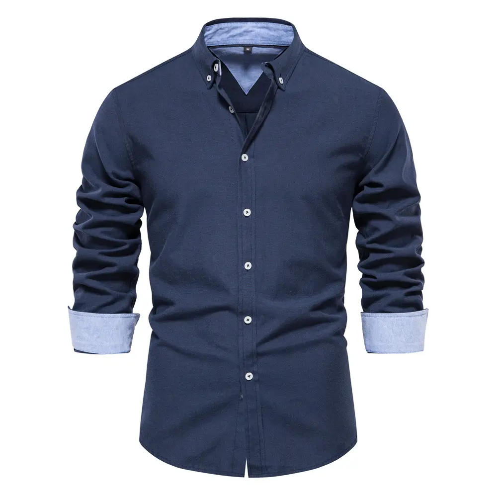 BIGWIG Men's Long-Sleeve Button-Down Dress Shirt, Regular Fit, Button Closure, Business Casual Shirt, Solid Color Oxford Shirt, Casual and Versatile Fashionable Long-Sleeve Top