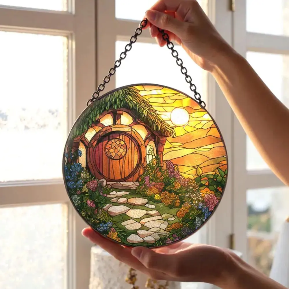 LOTR Hobbiton Acrylic Sun Catcher, Fantasy The Shire Suncatcher for Enchanted Home Decor, Hobbit House Window Art for LOTR Fans Decor