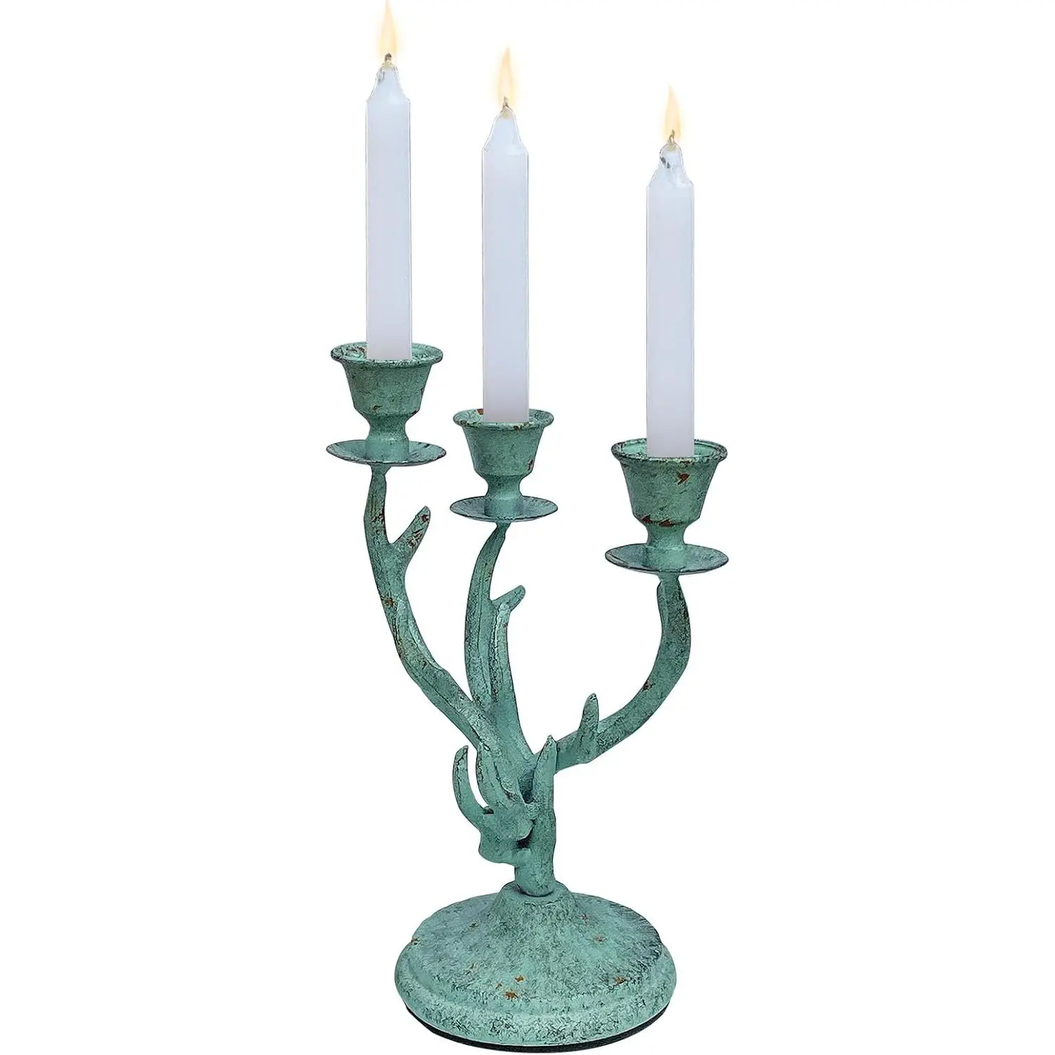 Retro 3-Candle Cast Iron Farmhouse Candle Holder - Light-Bearing Metal Candelabra Centerpiece for Dining Table, Holiday Decor