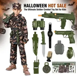 Kids Costume Military Toy Ranker Dress up Costumes for Boys Ages 3-12 with Equipment Military Accessories Uniform Halloween Gifts Toy