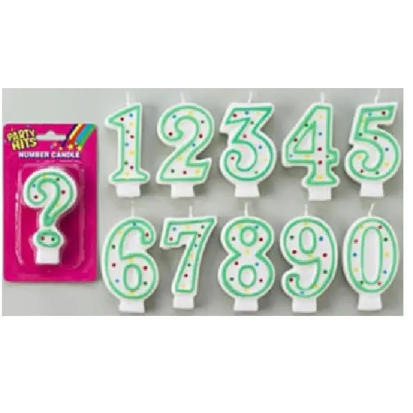 Green/White  Number Candles - Numbers 0 to 9 Plus Question Mark