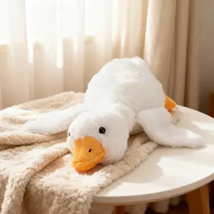 48cm/18.89in Large white goose plush toy, snow-white and fluffy goose doll, reclining goose plush toy, long cushion, Cuddly stuffed animal, choice for keeping someone company while sleeping. Cute animal swan soft doll, floor mat, children's birthday gift