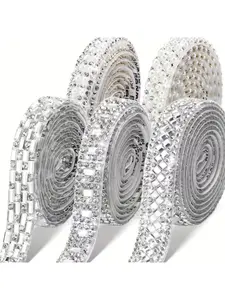Shiny Rhinestone Ribbon, 5 Rolls Self-Adhesive, Resin Material with Diamond Decor, DIY Party Decoration, Art & Craft, 92cm Long