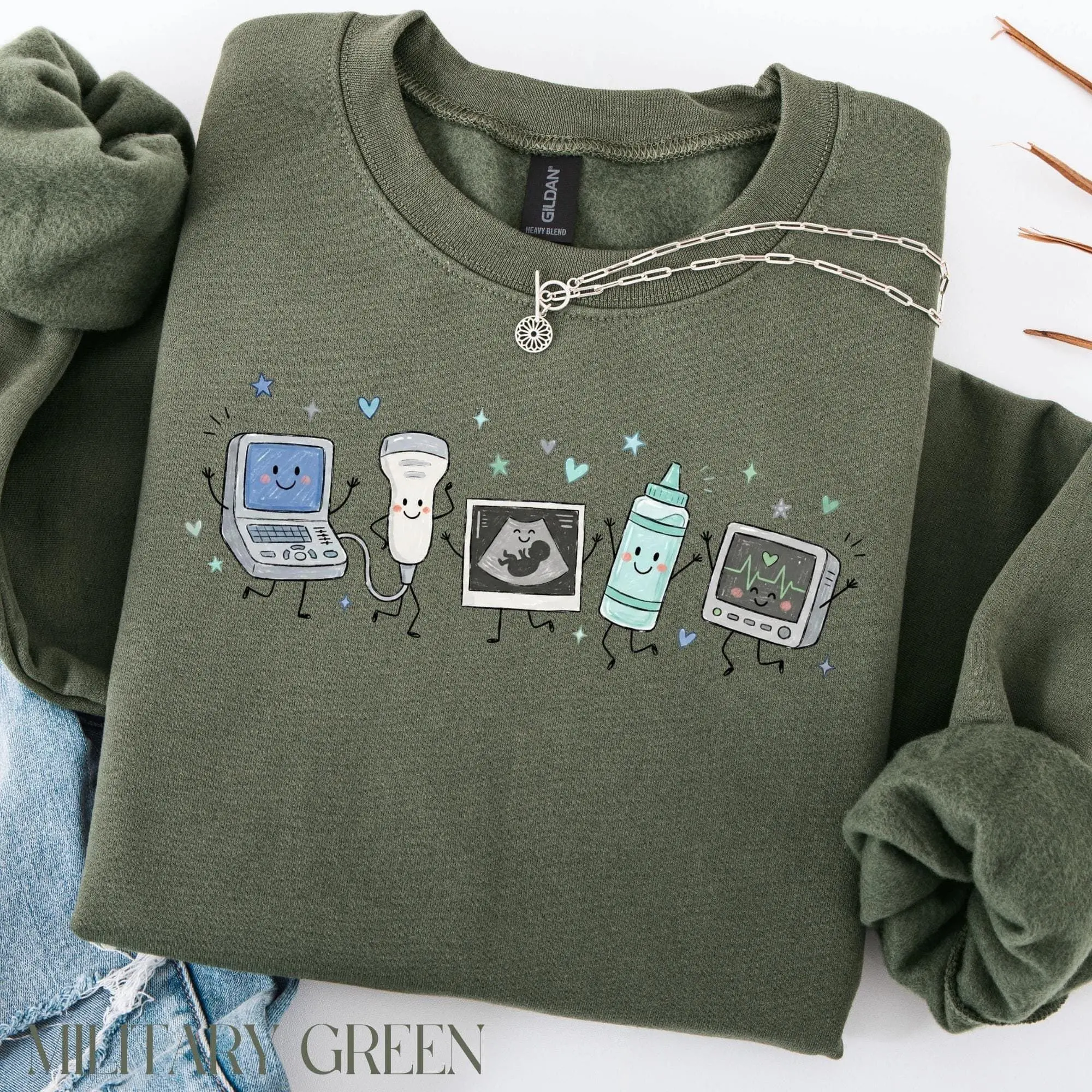 Ultrasound Tech T-Shirt & Sweatshirt - Sonographer Gift, Doodle Ultrasound Sweater, Radiology Crewneck, Rad Technologist Gift