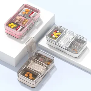 Portable 3 Grids Pill Cases Large Capacity 3-in-1 Pill Cutter Organizer Travel Medicine Box Case Multifunction Pill Splitter Box
