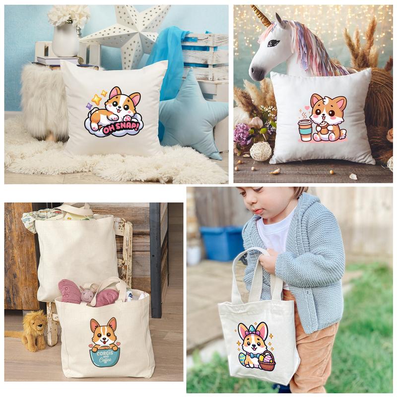 20 Sheet Cute Corgi Dogs Kids Girls Iron On Transfer T-Shirt Stickers Iron Heat Transfer Direct to Film DTF Transfers Ready to Press for T-Shirts/Bag/Pillow