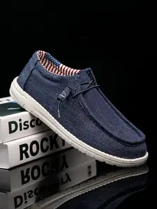 Men's Fashion Outdoor One-Step Canvas Sports Shoes, Flat Sole Md, Anti-Slip Design, Casual Walking & Hiking Shoes, Comfortable Daily Wear