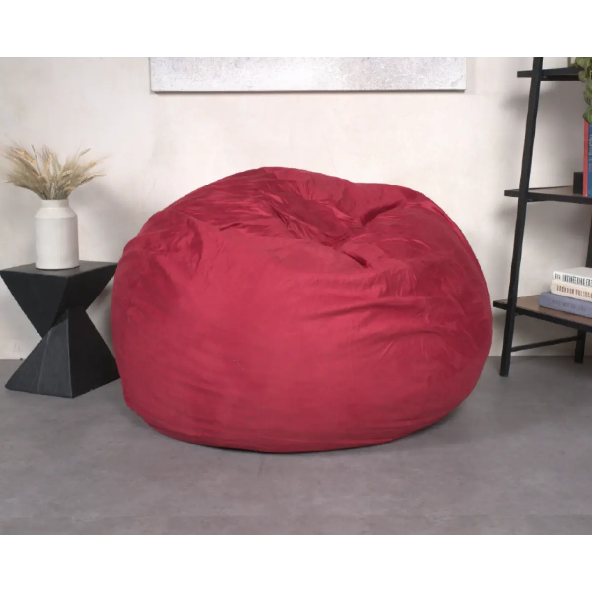 5-Foot Comfortable High-Density Shredded Foam Bean Bag Chair for Kids and Adults, with Removable Microsuede Cover, Ideal Reading and Bedroom Floor Lounge, Chinese Red