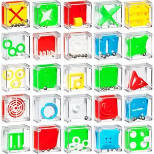Mini Cube Puzzle Box Set - Pack of 24 Balance IQ Party Favor Games for Kids, Teens and Adults, 1.5 Inch 3D Brain Teaser Maze Ball Toy Puzzles, Mini Ball Game for Kids in Bulk