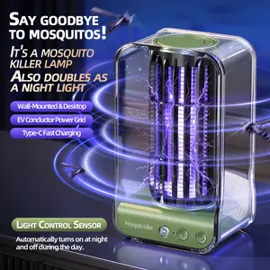 Indoor Mosquito Killing Lamp, Portable Ultraviolet Insect Trap Lamp, Rechargeable Fly Trap AndElectric Shock Fly Trap, Comes With Night Light Can Be Controlled By Light, Suitable For FamilyBedrooms, Living Rooms, Kitchens, Study And Balcony