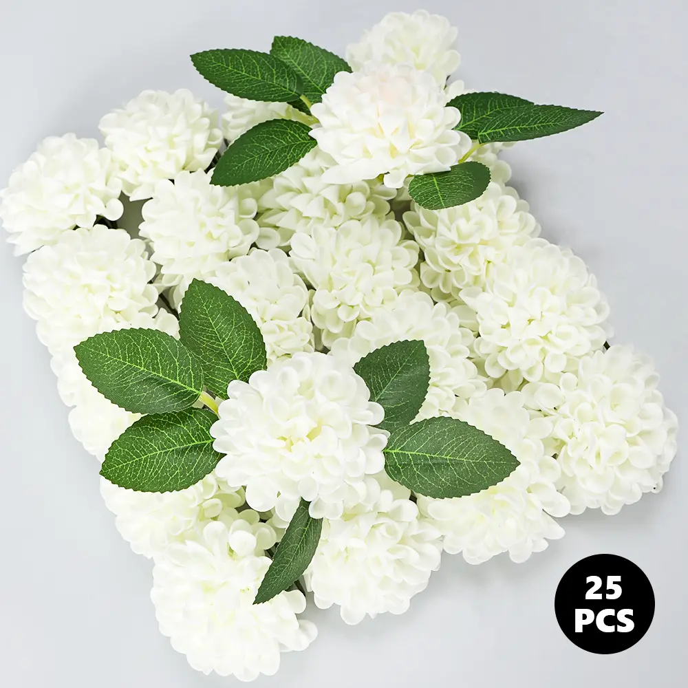 25 Pcs Artificial Dahlia Flowers with Stems, Real-Looking Ivory Foam Fake Flowers for DIY Wedding Bouquets, Decorative Home Centerpieces, Bridal Shower Party Table Arrangements & Gifts
