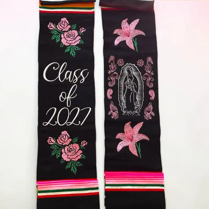 Virgen  Sarape Stole - Class of 2027 Graduation Stole, Customizable Options Available, Includes Two Black Squares for Personalization