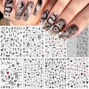 Snake Nail Art Stickers Decals Black Skull Goth Nail Decals Nail Art Supplies 3D Gothic Punk Horror Nail Stickers Designer Nail Accessories Charms Nail Designs for Acrylic Nail Art Decoration (8 Pcs) springtok