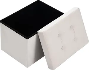 Ottoman Storage 16 inch Foldable Ottoman Foot Rest Small Ottoman with Storage Velvet Ottoman Foot Rest Footstool Bench for Dorm Living Room Entryway Beige