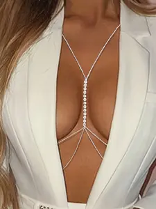 1pc Women's Rhinestone Bikini Body Chain Necklace, Simple Design for Daily Wear & Beach Parties, Elegant Jewelry Accessory, Adjustable Waist Chain